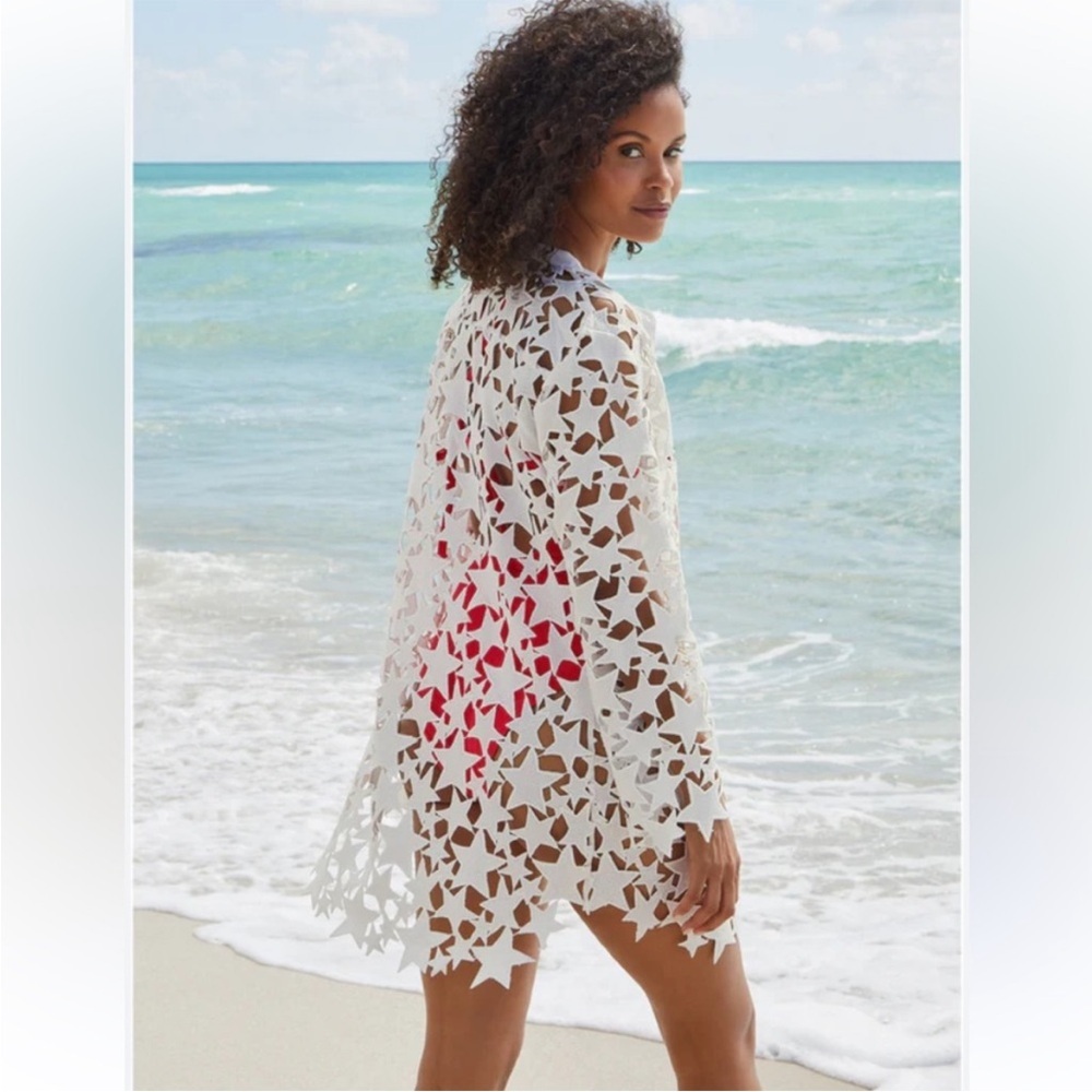 House of Harlow 1960 White Laser-Cut Floral Swim Coverup